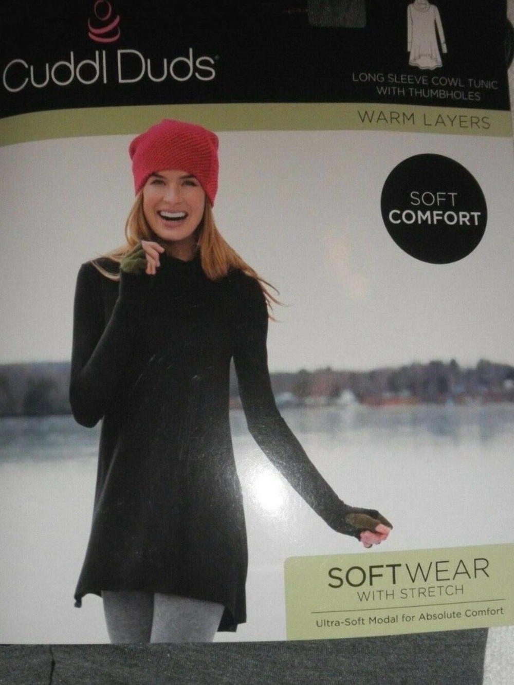 Cuddl Duds Black Long Sleeve Cowl Neck Tunic with Thumbholes